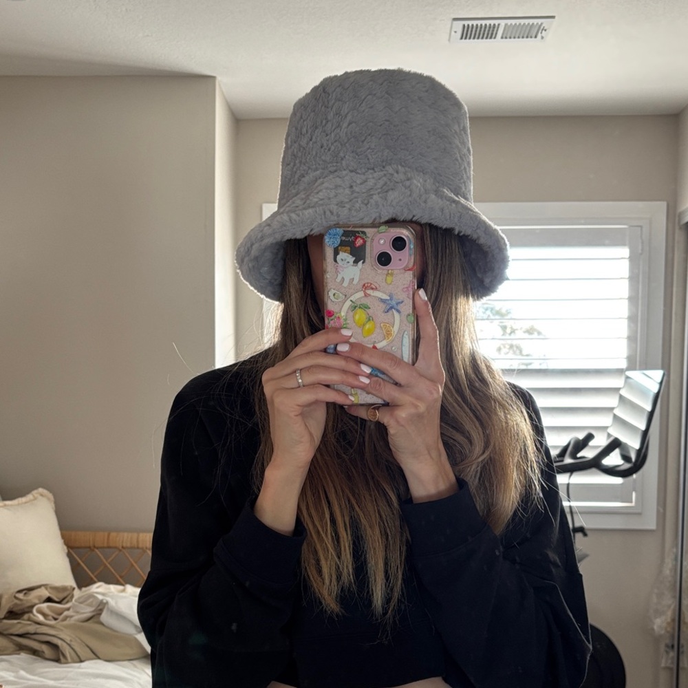 Grey Faux Fur Bucket Hat